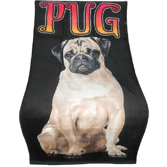 New Adorable Pug Lover Bath Beach Gift Towel Tan Pugs Puppy Cotton Velour NIP - Picture 1 of 3